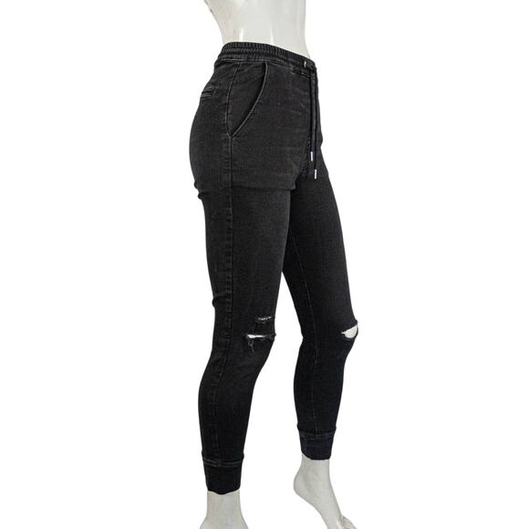 The Kooples Black Jean Joggers ripped Distressed drawstring Women's 2XS 26w - Picture 5 of 10